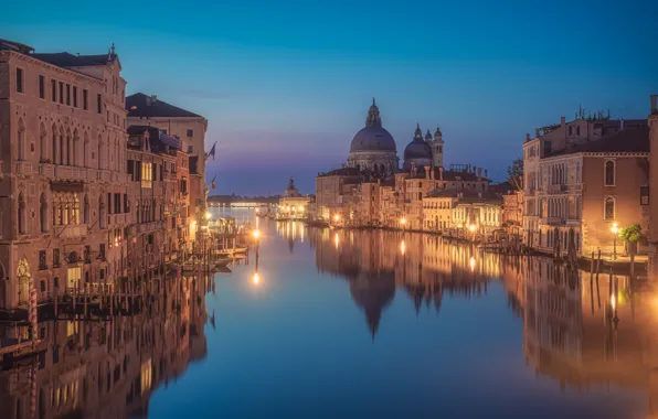 Картинка отражение, здания, дома, вечер, Италия, Венеция, канал, Italy
