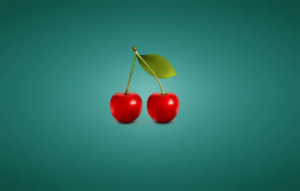Картинка вишня, минимализм, синий фон, черешня, cherry, две штуки