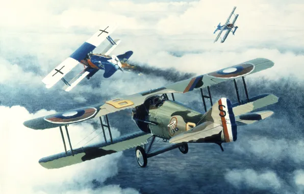 Картинка небо, рисунок, Франция, арт, самолёты, немецкий, воздушный бой, WW2