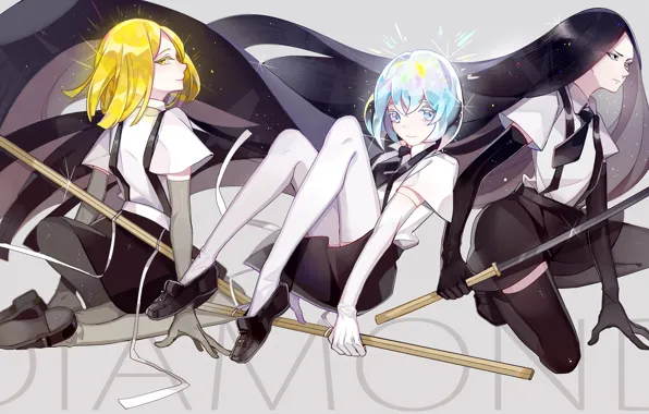 Девочки, арт, трио, houseki no kuni