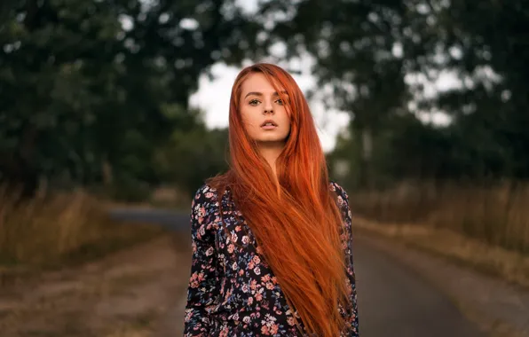 Волосы, Девушка, Взгляд, рыжая, Martin Kühn, Katja