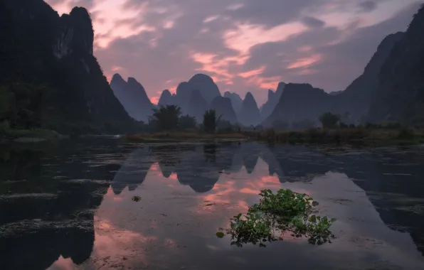 Картинка пейзаж, горы, природа, река, Китай, Yangshuo, Сергей Заливин, карстовые пики
