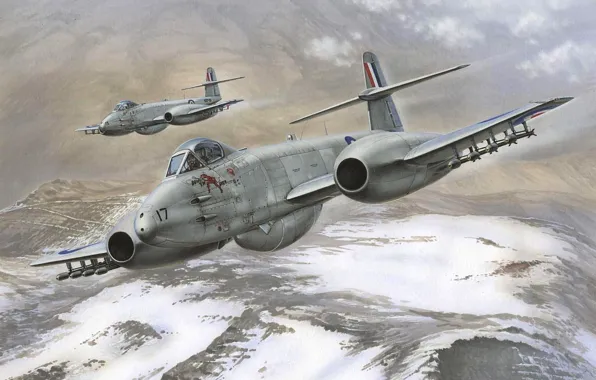 Картинка art, airplane, aviation, jet, gloster meteor