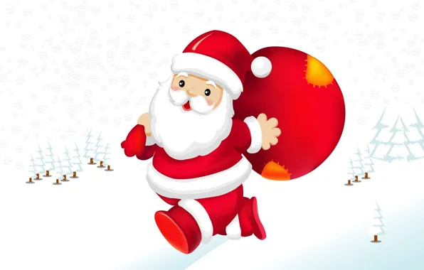 Картинка праздник, вектор, арт, Санта Клаус, детская, зима. Новый год