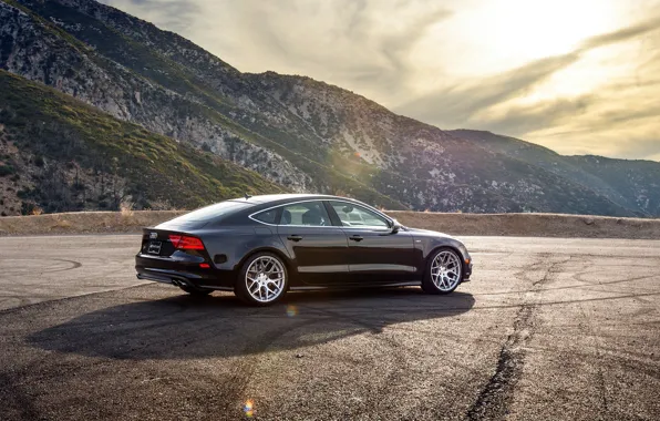 Картинка горы, Audi, ауди, черная, wheels, black, rearside