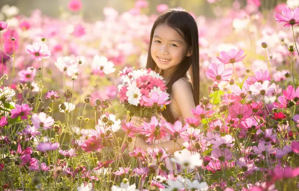 Картинка лето, цветы, настроение, девочка