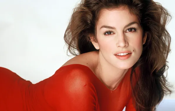 Модель, Девушка, в красном, известная актриса, смотрит в камеру, Cindy Crawford