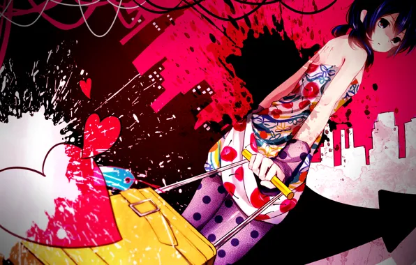 Сердце, vocaloid, вокалоид, розовый цвет, Nekoame, kaai yuki