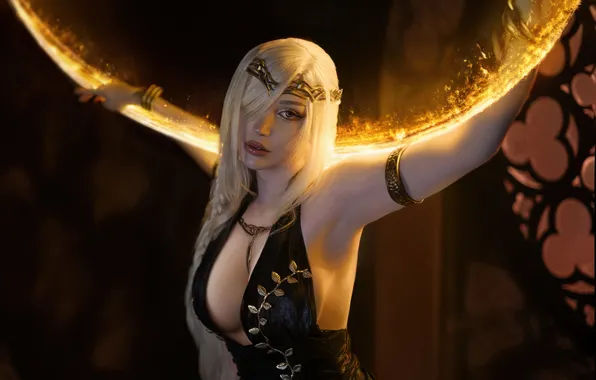 Картинка cleavage, model, women, cosplay, armpits, Elden Ring, hair over one eye, video game girls