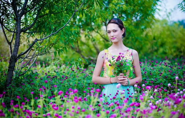 Картинка девушка, цветы, природа, азиатка