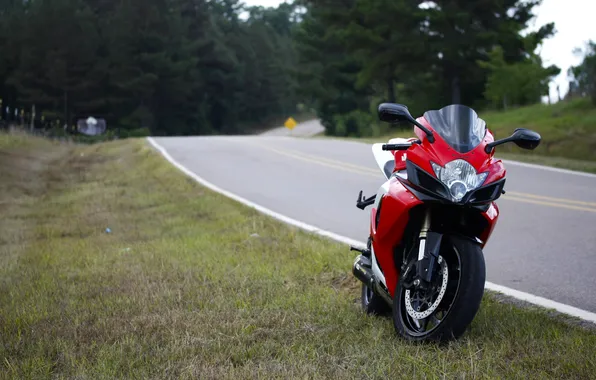 Картинка дорога, красный, мотоцикл, red, suzuki, bike, сузуки, gsx-r600