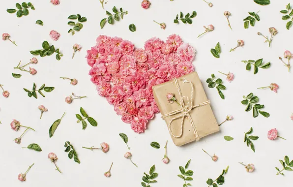 Картинка любовь, цветы, подарок, сердце, лепестки, love, heart, pink