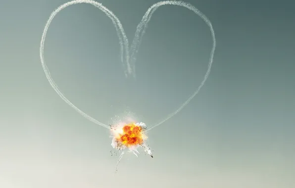 Картинка небо, любовь, взрыв, сердце, Love, самолеты