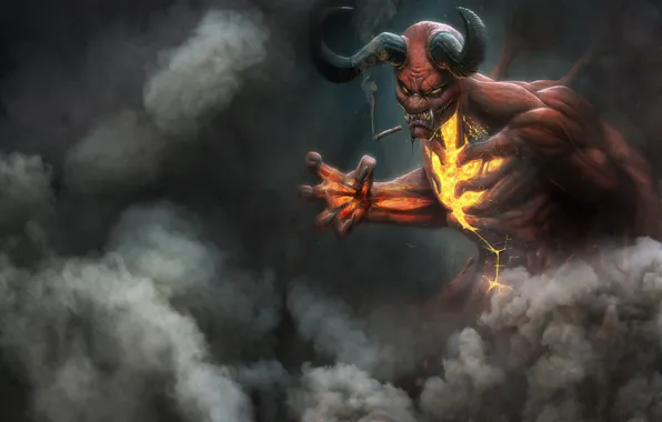 Дым, Демон, Fantasy, Рога, Art, Devil, Фантастика, Персонаж