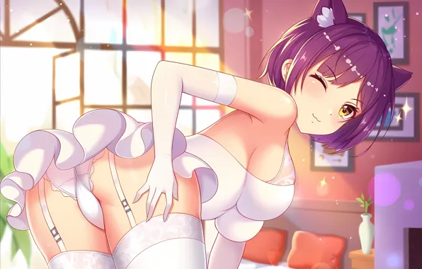 Girl, sexy, lingerie, ass, pantsu, cleavage, panties, thighhighs