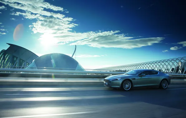 Картинка солнце, Aston Martin, Rapide, суперкар, гран туризмо, четырехдверный