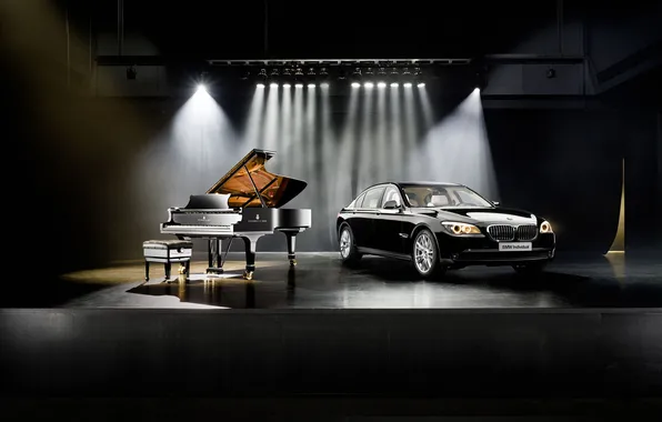 Картинка черный, классика, BMW 7, steinway
