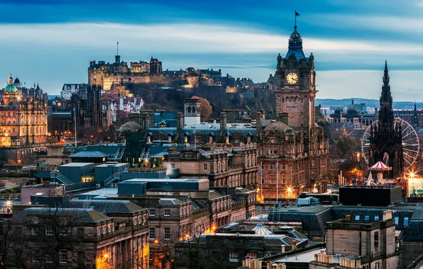 Город, замок, здания, дома, вечер, Шотландия, архитектура, Scotland