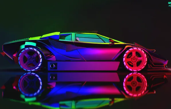Авто, Lamborghini, Неон, Машина, Car, Art, Neon, Countach