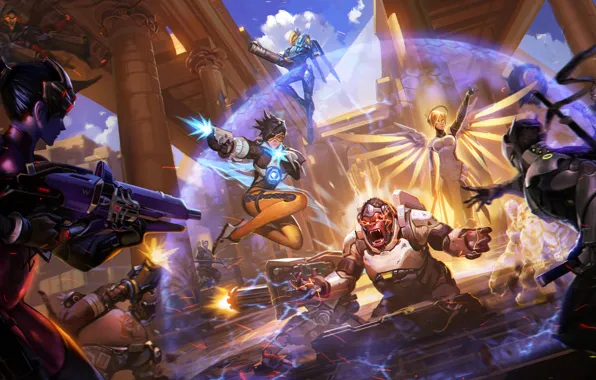 Game, Blizzard Entertainment, Reaper, Hanzo, Overwatch, Tracer, Widowmaker, Mercy