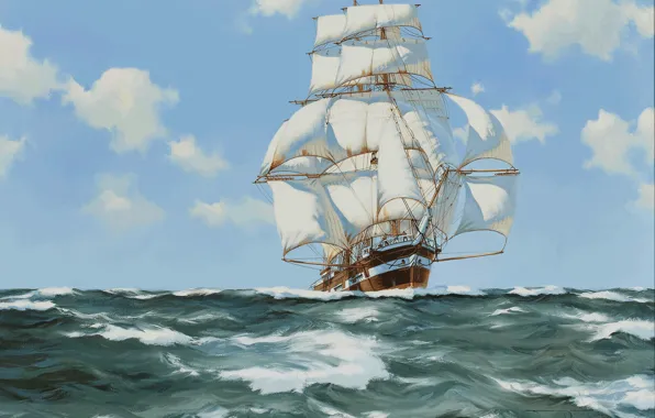 Море, парусник, James Brereton, белые паруса
