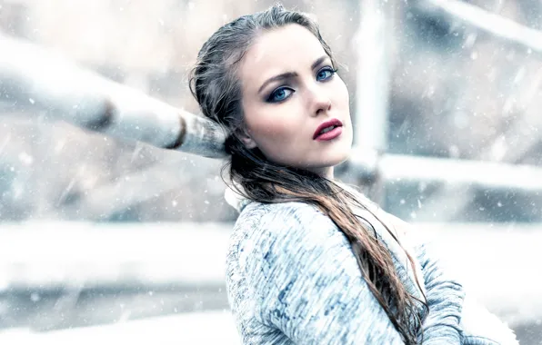 Девушка, снег, макияж, Frozen, Alessandro Di Cicco