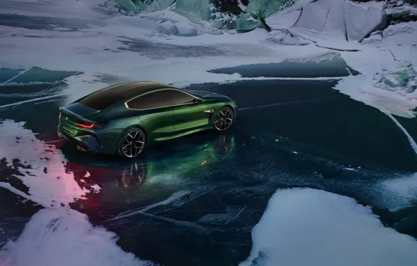 Картинка снег, купе, лёд, BMW, мороз, 2018, M8 Gran Coupe Concept