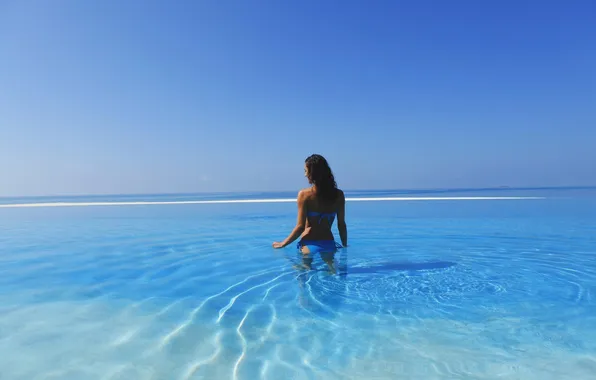 Море, купальник, вода, девушка, пейзаж, синий, брюнетка, ocean