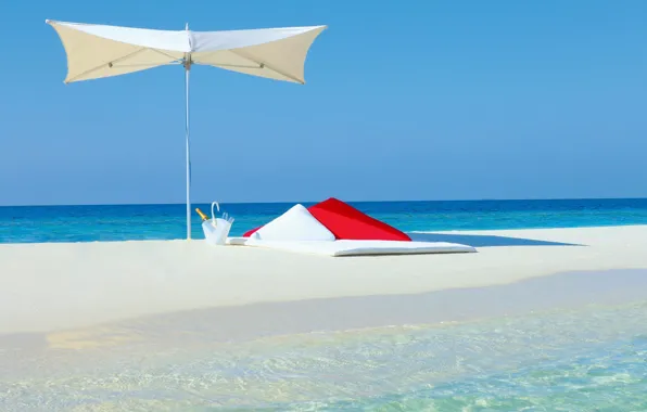 Картинка песок, пляж, фон, океан, widescreen, обои, зонт, wallpaper