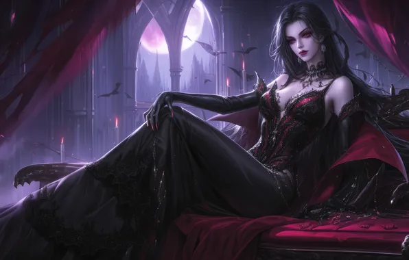 Картинка vampire, queen, sitting, throne