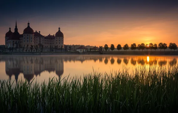 Картинка закат, замок, Германия, водоем