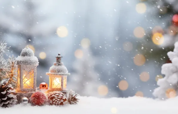 Картинка зима, снег, украшения, Новый Год, Рождество, new year, Christmas, winter