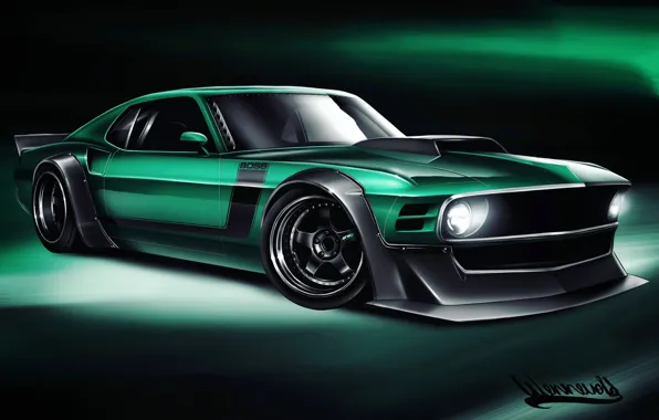 Авто, Рисунок, Машина, Ford Mustang, Арт, 1970, Boss, Vehicles