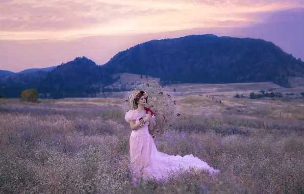 Девушка, пейзаж, природа