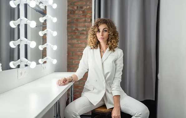 Glass, chair, blonde, mirror, Георгий Дьяков