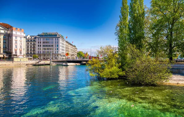 Картинка Дома, Швейцария, Реки, Мосты, Geneve