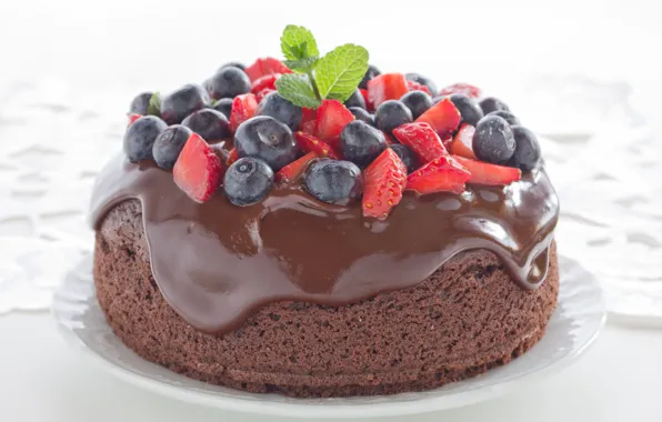 Картинка ягоды, шоколад, черника, клубника, торт, cake, десерт, выпечка
