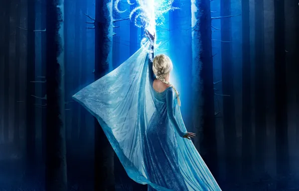 Картинка Frozen, girl, ice, forest, magic, long hair, dress, woman