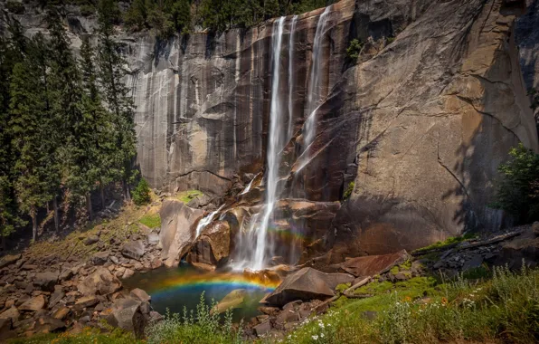 Картинка горы, природа, водопад, радуга, национальный парк