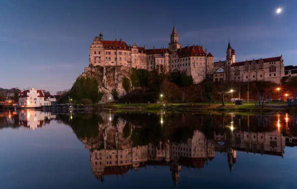 Картинка отражение, река, замок, вечер, Германия, Germany, Баден-Вюртемберг, Baden-Württemberg