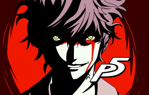 Взгляд, кровь, игра, аниме, арт, парень, персона, Persona 5