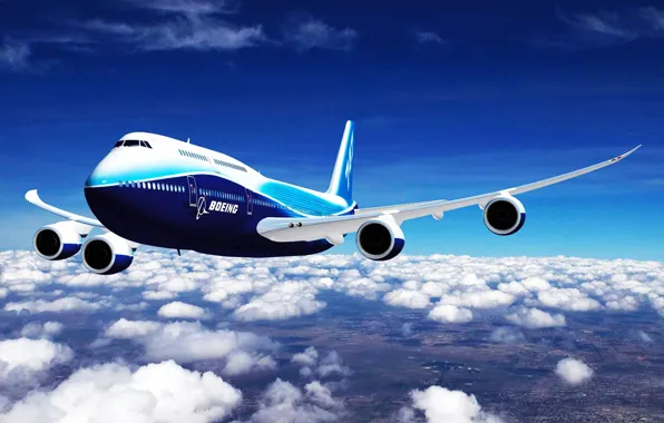 Clouds, airplane, boeing, aviation, liner