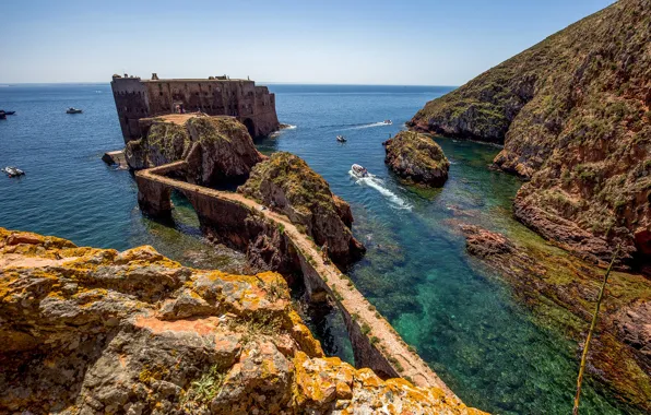 Природа, скала, озеро, остров, крепость, Португалия, Berlenga Grande