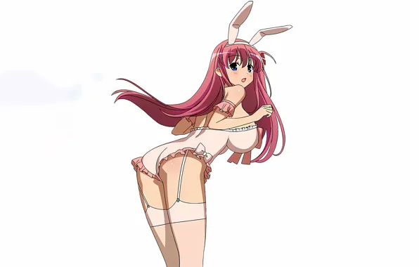 Girl, sexy, lingerie, ass, thighhighs, pink hair, bodysuit, long hair