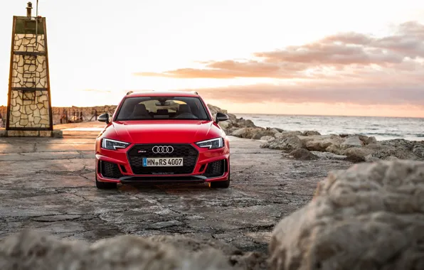 Картинка Audi, побережье, вид спереди, 2018, RS4, Avant