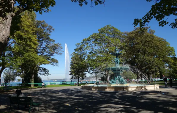 Europa, Schweiz, Lac Leman, Genf, Genfer See, Springbrunnen, Fontäne