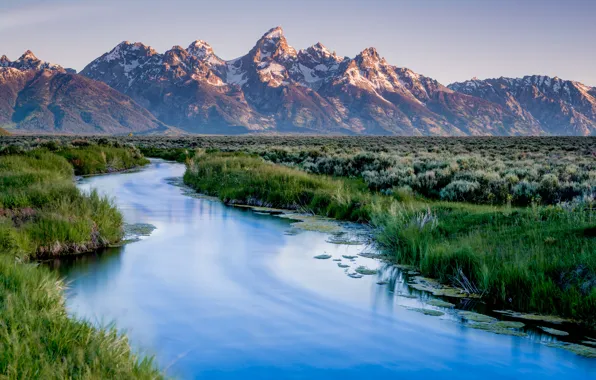 Картинка горы, озеро, USA, США, Wyoming, mountains, lake, Гранд-Титон