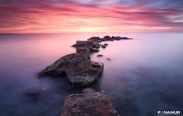 Картинка море, небо, вода, камни, океан, скалы, выдержка, Испания