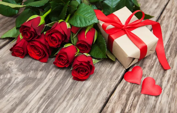 Розы, red, love, бутоны, heart, flowers, romantic, gift