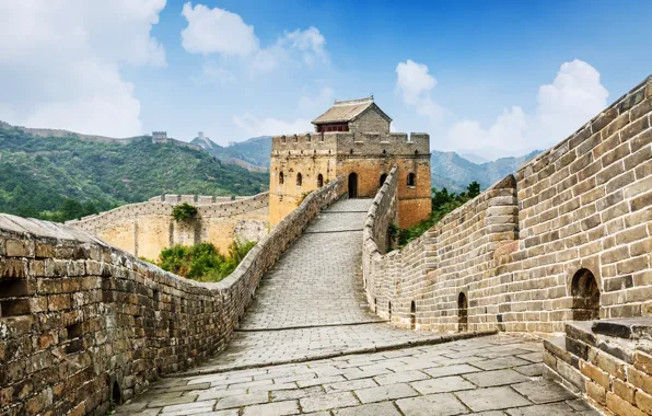 Небо, облака, горы, природа, Китай, Великая Китайская стена, The Great Wall of China